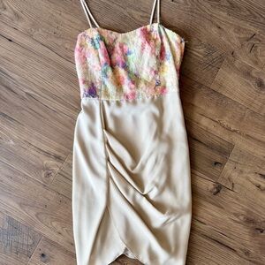 Cream Mini Dress with Multicolor Floral Bodice